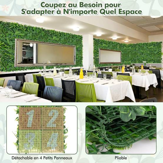 Haie Artificiel Brise-Vue 4PCS 50 x 50 cm, 7 Types de Plantes Artificielles Mixtes, Panneaux de Toile de Fond de Verdure - Image 5