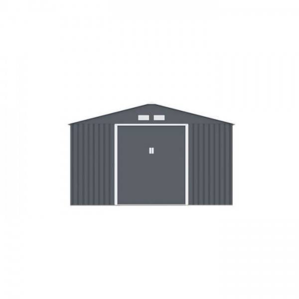 Sans Marque - Abri de jardin en métal 12,99 m² - 340 x 382 x 210 cm - NEPTUNE - Kit d'ancrage inclus, 2 portes coulissantes - Gris