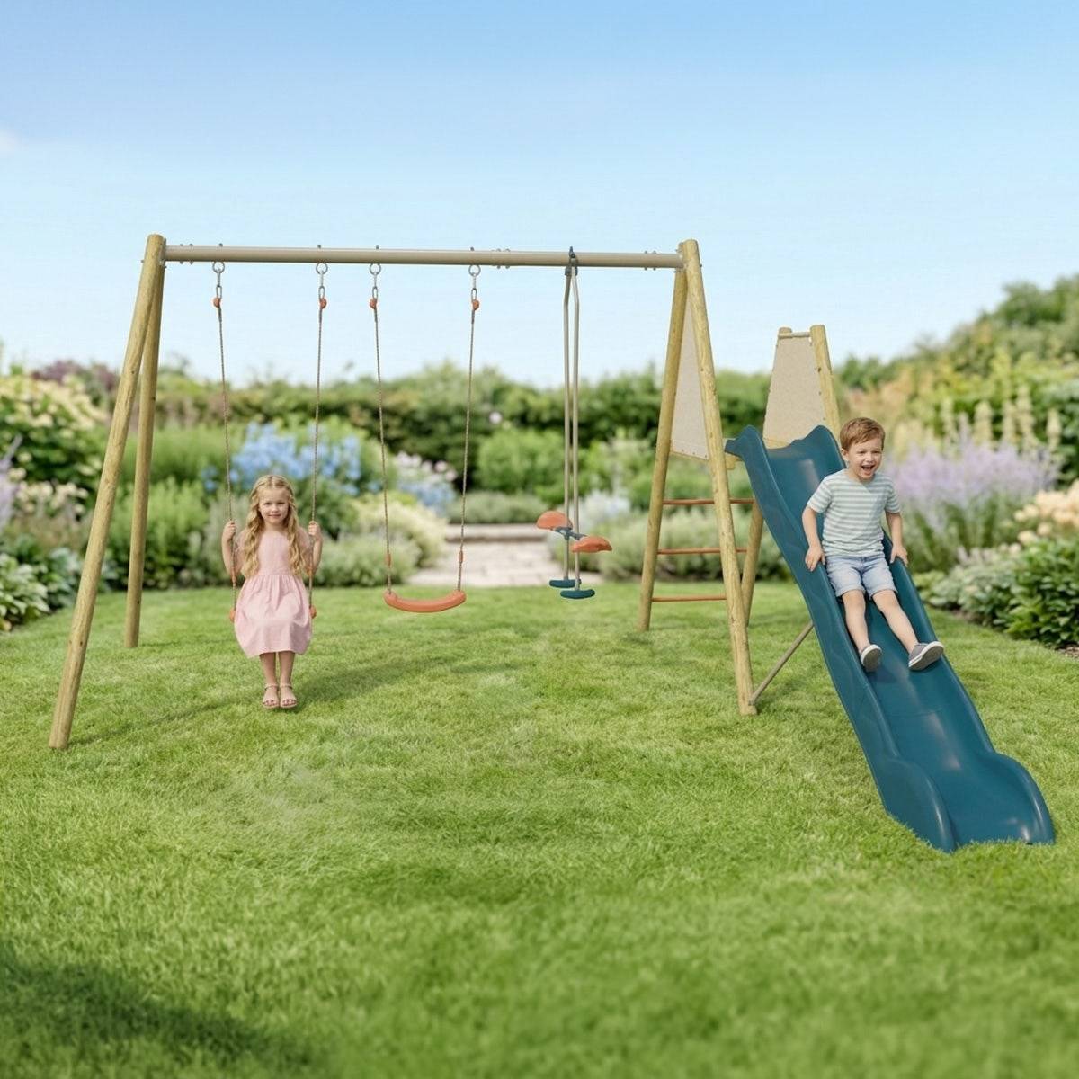 Trigano Jardin - Balançoire avec toboggan et face à face - ROMY - Aléo by Trigano - Image 2