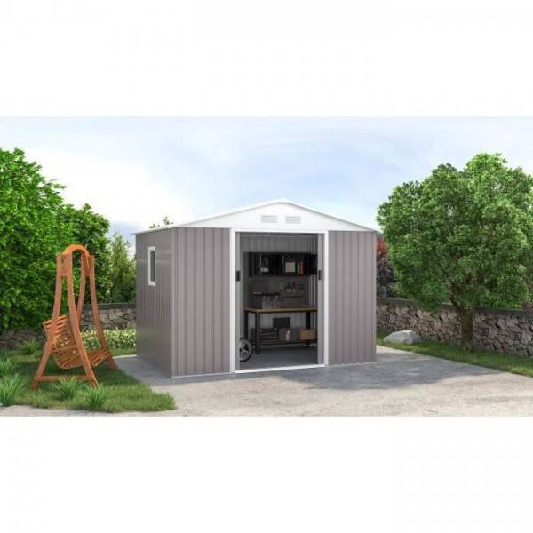 Sans Marque - Abri de jardin en métal 	5,29 m² - 277 x 191 x 202 cm - VENUS Kit d'ancrage inclus, 2 portes coulissantes, 1 fenetre latérale - Image 4