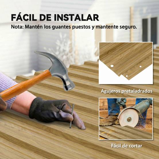 Ensemble de 12 panneaux de toiture en acier galvanisé de 7 m² pour abri de jardin, finition bois naturel 129 x 45 cm - Image 7