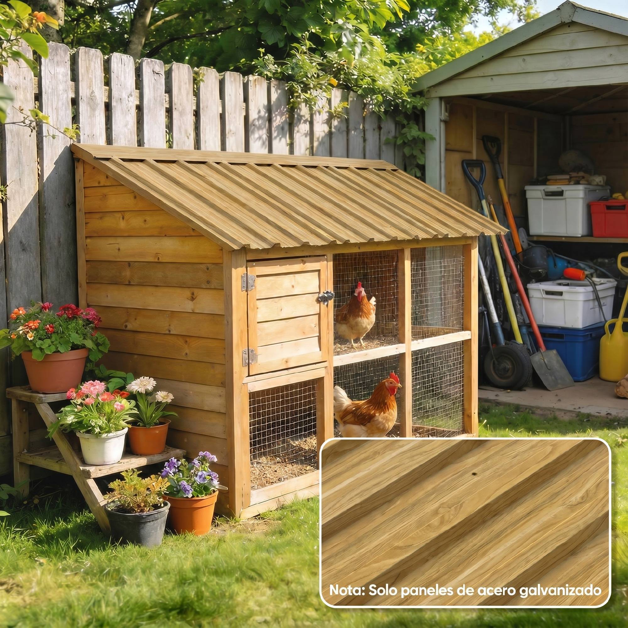 Ensemble de 12 panneaux de toiture en acier galvanisé de 7 m² pour abri de jardin, finition bois naturel 129 x 45 cm - Image 4