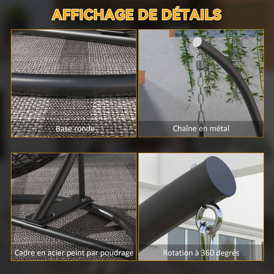 Support de fauteuil suspendu métal noir 102 x 102 x 195 cm - PANGIVO - Image 9
