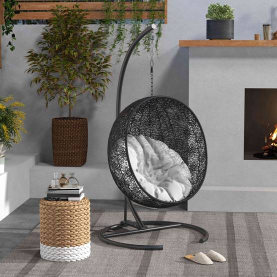 Support de fauteuil suspendu métal noir 102 x 102 x 195 cm - PANGIVO - Image 3