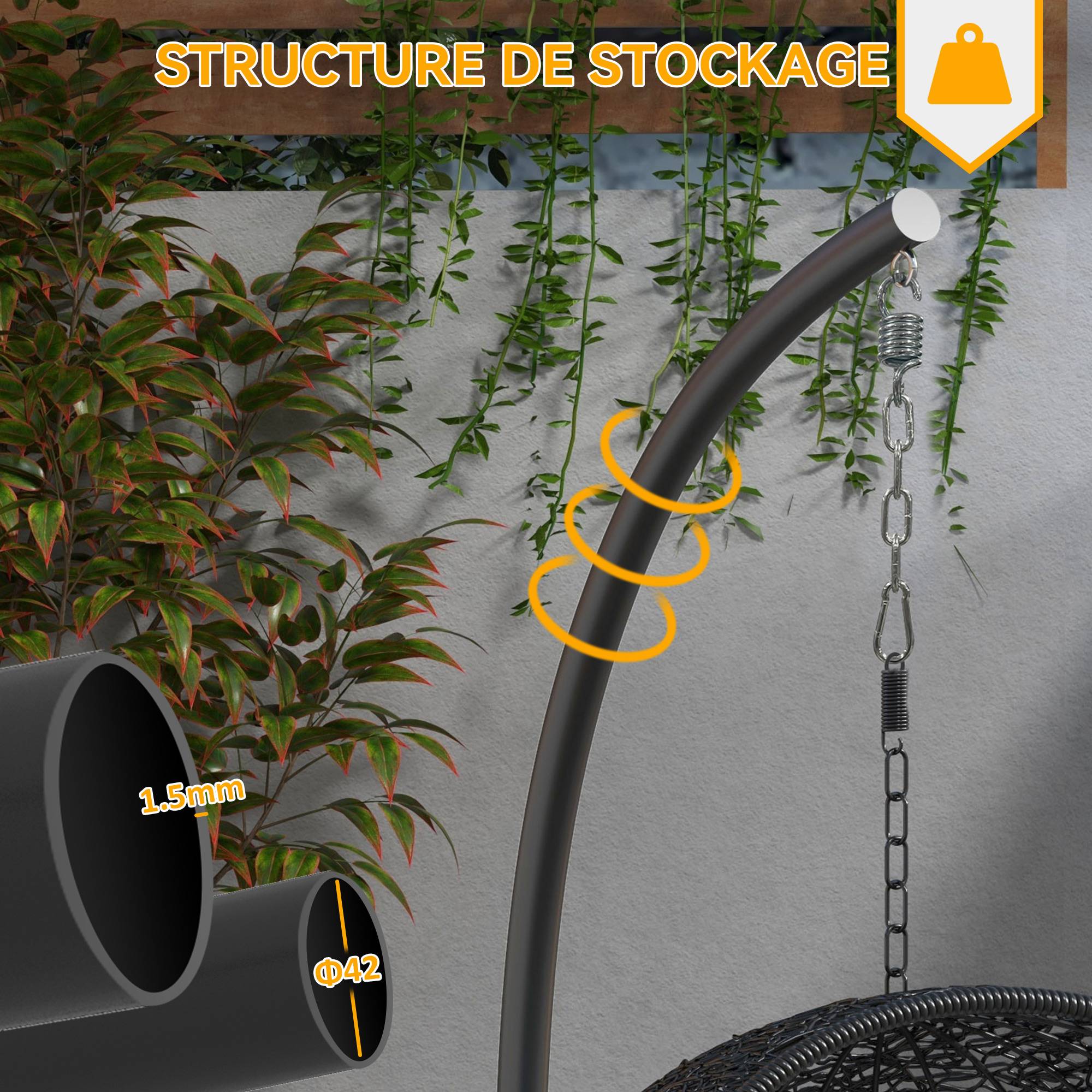 Support de fauteuil suspendu métal noir 102 x 102 x 195 cm - PANGIVO - Image 6