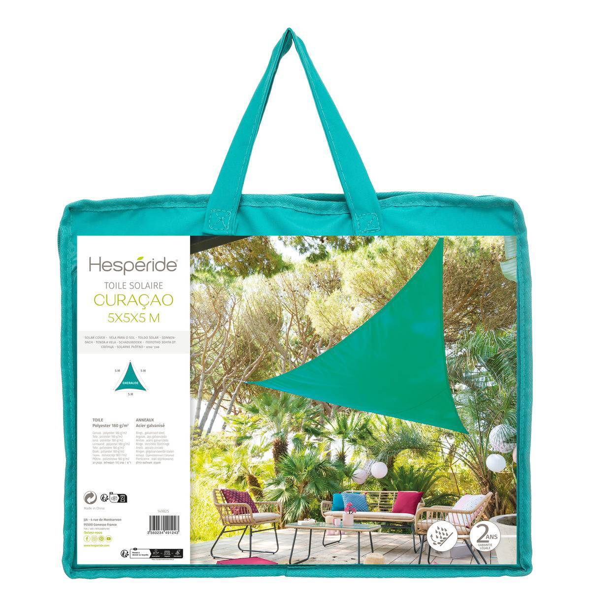 Hesperide - Voile d'ombrage triangulaire "Curacao" émeraude 5x5x5m en polyester Hespéride - Imagen 2