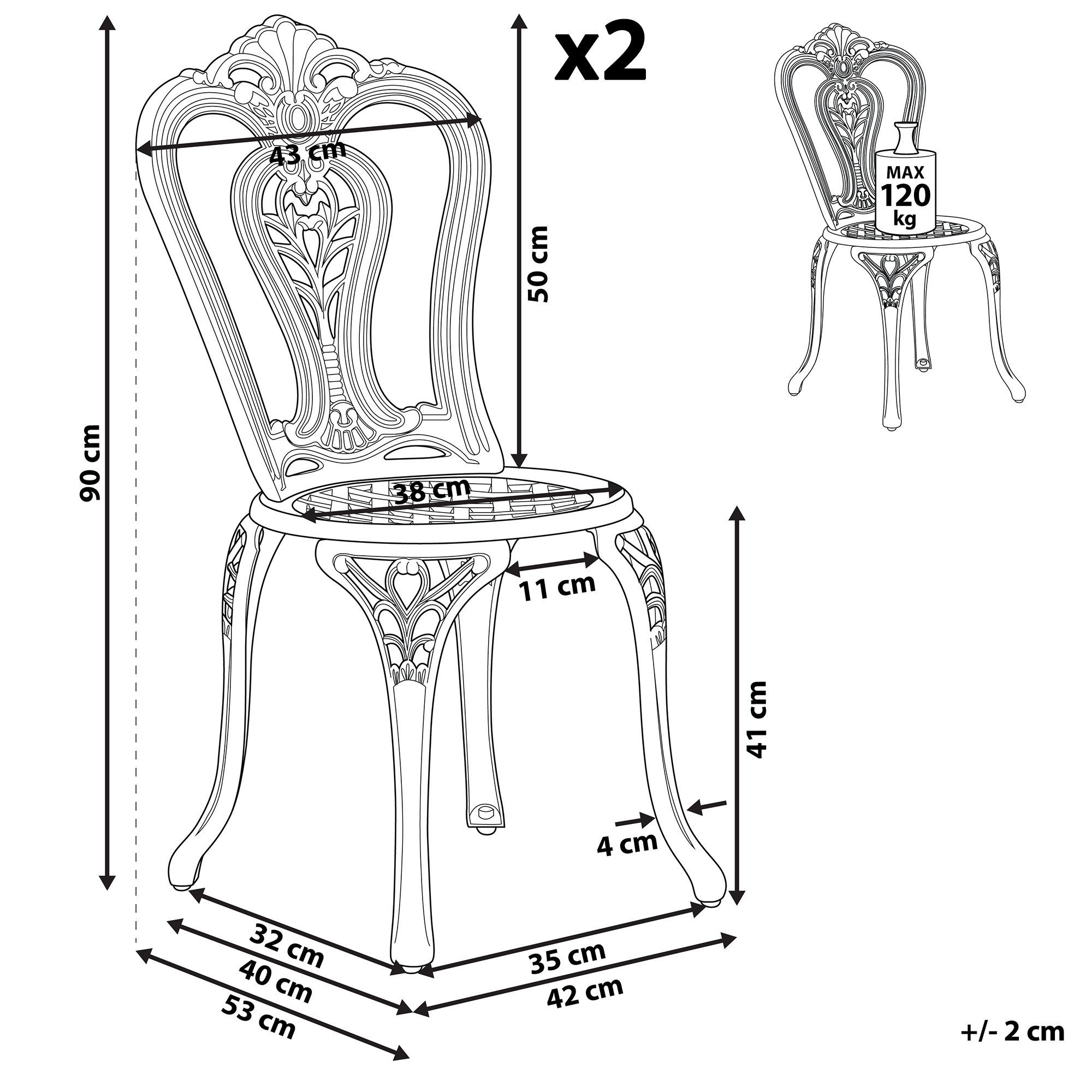 Beliani - Chaise de jardin Aluminium Marron foncé BOVINO - Beliani - Imagen 3