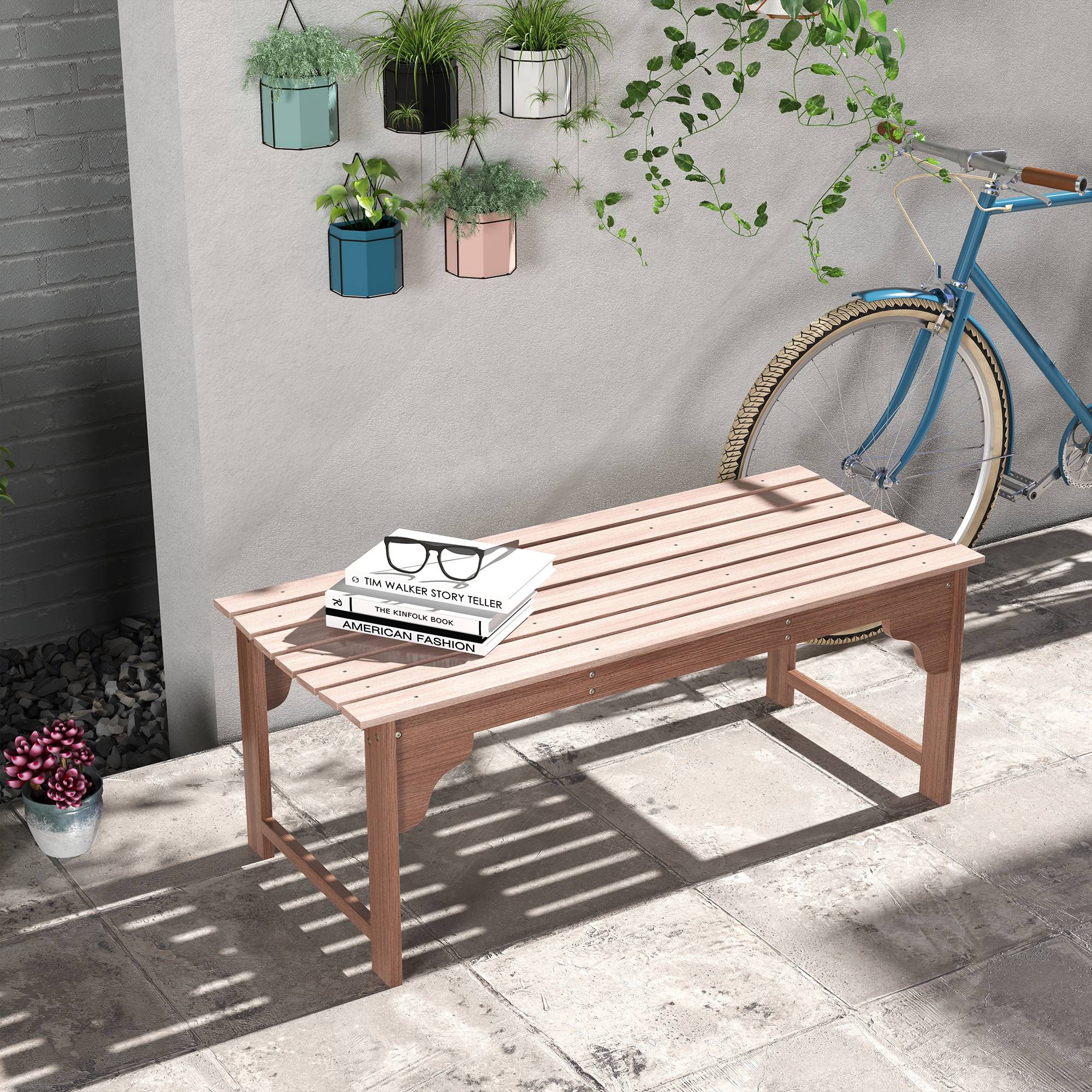 Outsunny - Banc de jardin 2 places assise à lattes dim. 115L x 50l x 45H cm bois de jarrah - Outsunny - Imagen 2