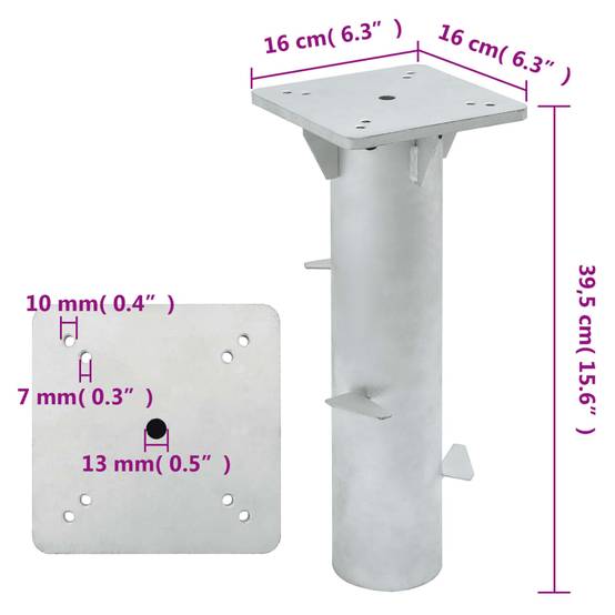 Base de Parasol à Enterrer Acier Ancre de Sol Stable pour Terrasse Jardin Argenté 16x16cm – ComfortXL Outdoor Living - Image 6