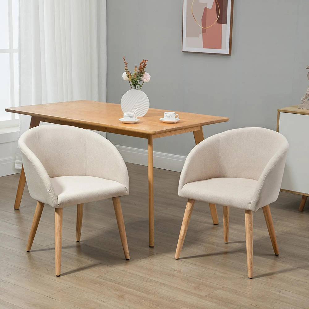 KOMHTOM - 2 chaises de restaurant, en bois de caoutchouc, avec assise, dossier et accoudoirs ergonomiques, couleur lin. - Image 1