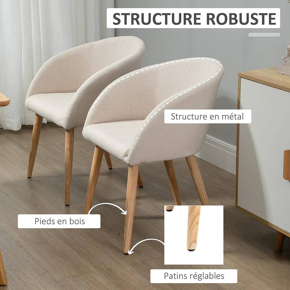 KOMHTOM - 2 chaises de restaurant, en bois de caoutchouc, avec assise, dossier et accoudoirs ergonomiques, couleur lin. - Image 3
