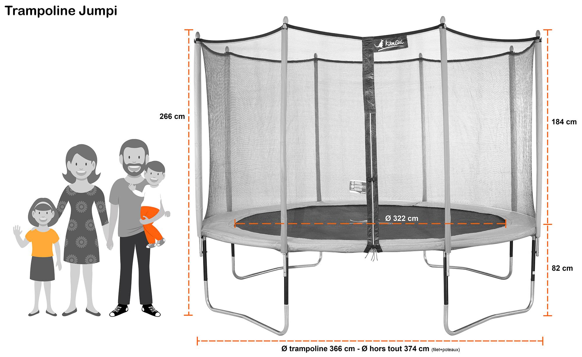 Kangui - Trampoline jardin Ø 360 cm + filet + échelle + bâche - JUMPI 360 - Taupe/Vert Kangui - Imagen 7