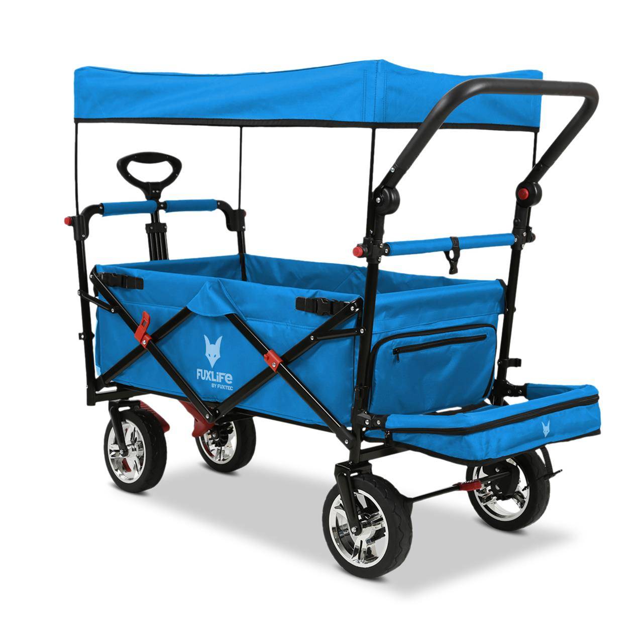 FUXLIFE by FUXTEC Chariot à bras FX-CT800 confort pliable - Turquoise | Chariot de transport avec toit solaire | Rallonge intérieure - Image 3