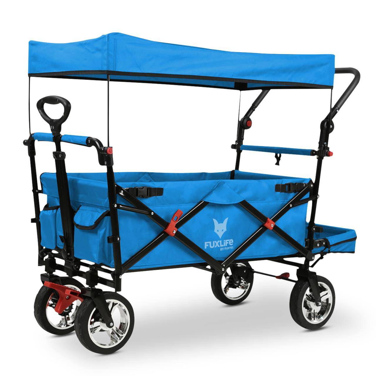FUXLIFE by FUXTEC Chariot à bras FX-CT800 confort pliable - Turquoise | Chariot de transport avec toit solaire | Rallonge intérieure - Image 2
