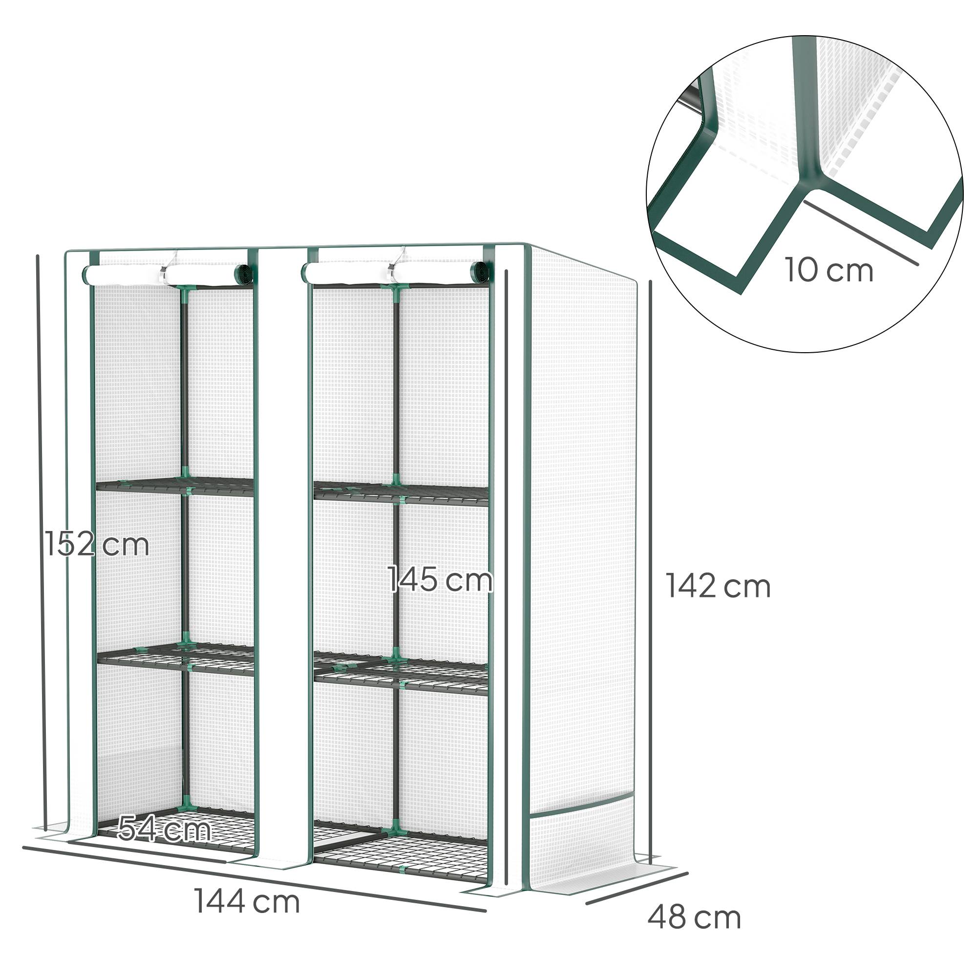 Mini-serre avec étagère à 3 niveaux, couverture plastique résistante aux UV, portable, porte enroulable, 144 × 48 × 152 cm, blanc - Image 5