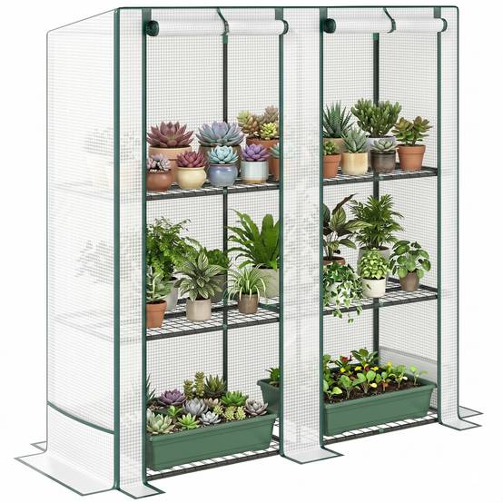 Mini-serre avec étagère à 3 niveaux, couverture plastique résistante aux UV, portable, porte enroulable, 144 × 48 × 152 cm, blanc - Image 1