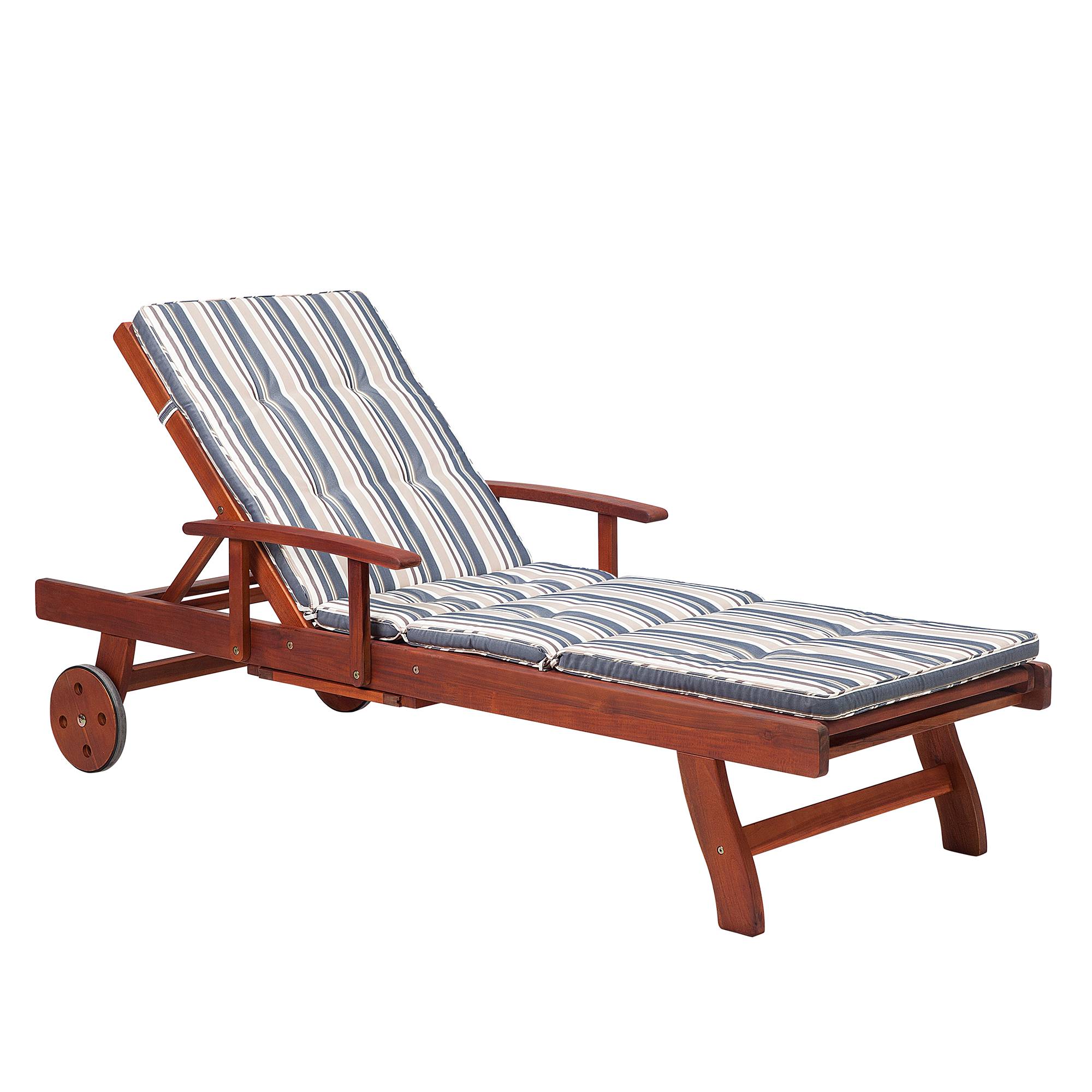 Beliani - Chaise Longue Transat Inclinable en Bois d'Acacia avec Coussin Bleu Beige à Rayure Solide et Résistant pour Terrasse ou Jardin Méditerranéen Beliani - Imagen 1