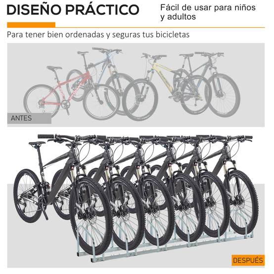 Support à vélos pour 6 vélos, structure en acier pour ranger les vélos au sol ou au mur, 179 x 33 x 27 cm, argent - Image 9