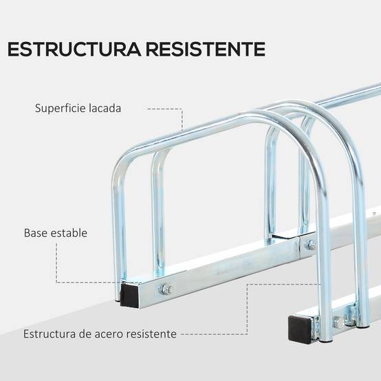 Support à vélos pour 6 vélos, structure en acier pour ranger les vélos au sol ou au mur, 179 x 33 x 27 cm, argent - Image 10
