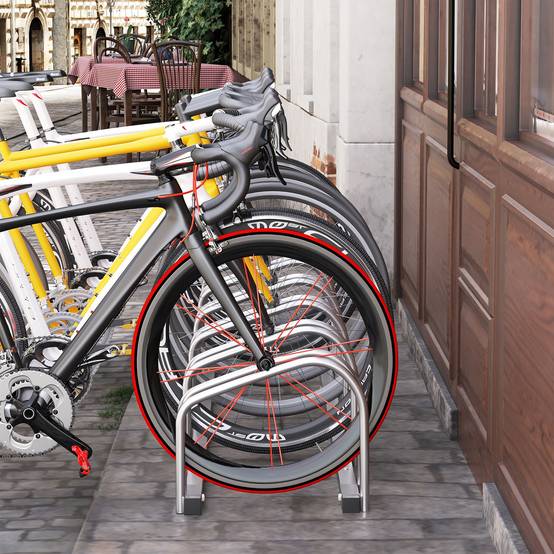 Support à vélos pour 6 vélos, structure en acier pour ranger les vélos au sol ou au mur, 179 x 33 x 27 cm, argent - Image 4