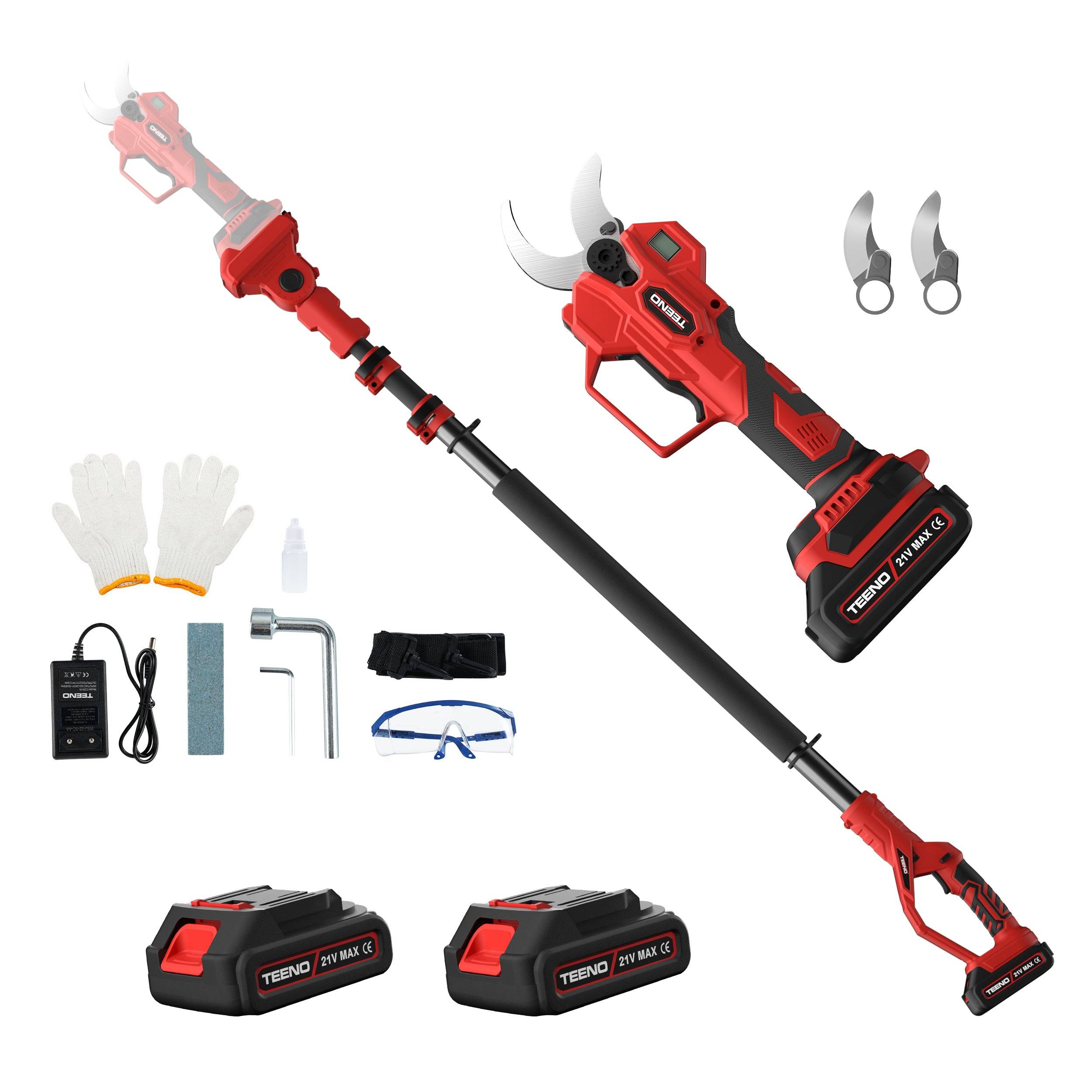 Teeno - Elagueuse sans fil avec perche télescopique de 2 mètres, diamètre 15-40mm, 2 * batteries 2.0Ah