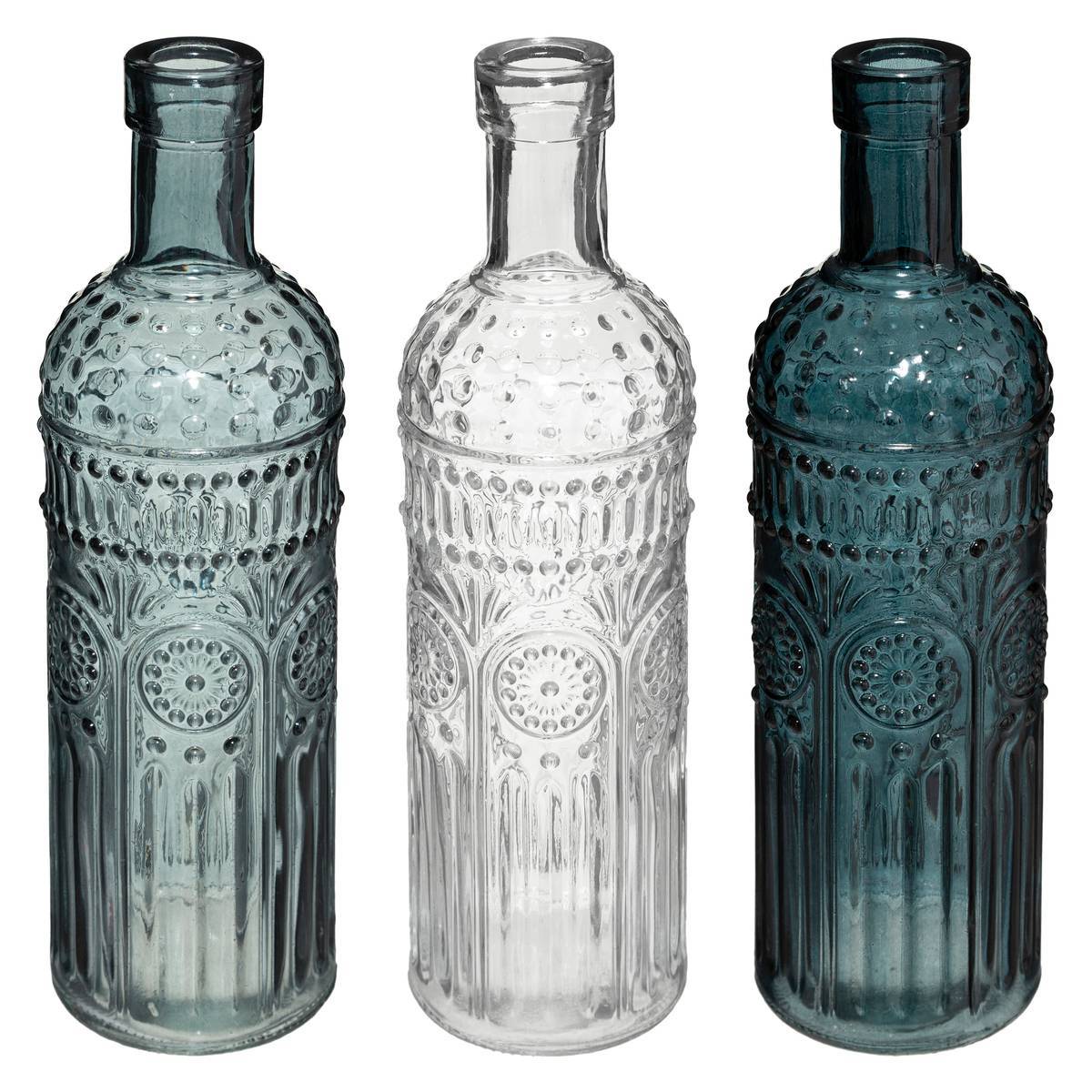 Atmosphera - Set de 3 bouteilles "Folk" verre D6,8cm - Atmosphera Créateur d'intérieur - Imagen 1