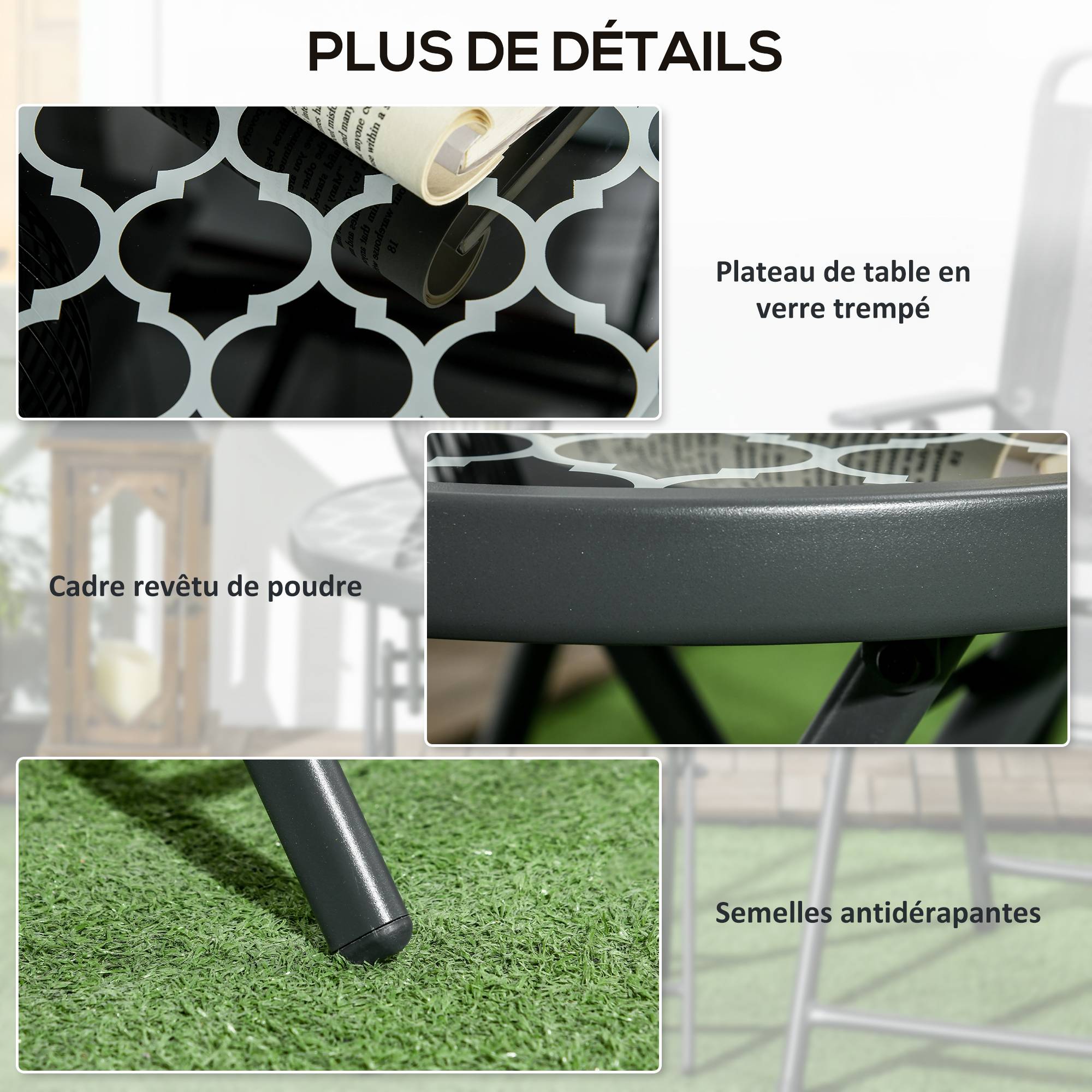 ComfortXL - Table basse pliante Métal et verre Jardin et balcon Gain de place Ø45x50cm Noir - ComfortXL Outdoor Living - Image 9