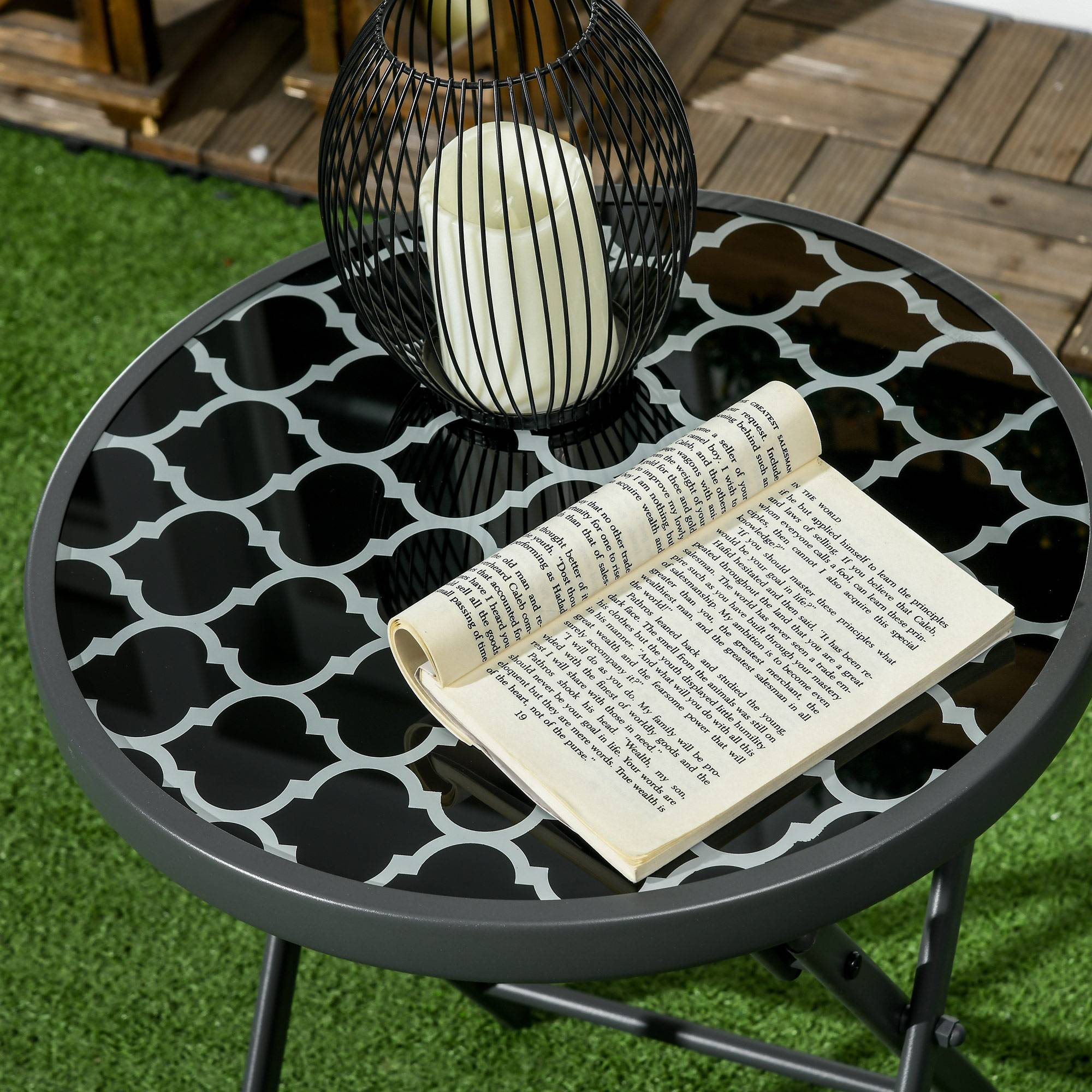 ComfortXL - Table basse pliante Métal et verre Jardin et balcon Gain de place Ø45x50cm Noir - ComfortXL Outdoor Living - Image 10
