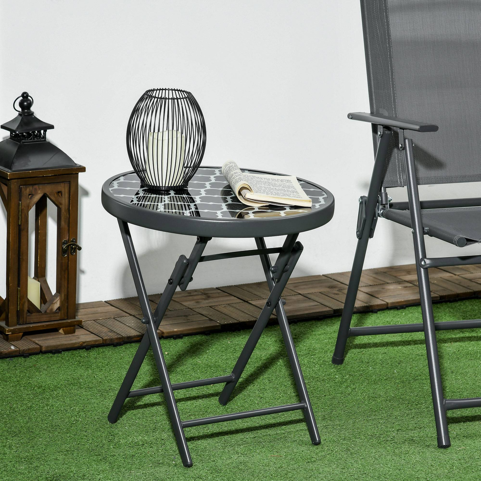 ComfortXL - Table basse pliante Métal et verre Jardin et balcon Gain de place Ø45x50cm Noir - ComfortXL Outdoor Living - Image 3
