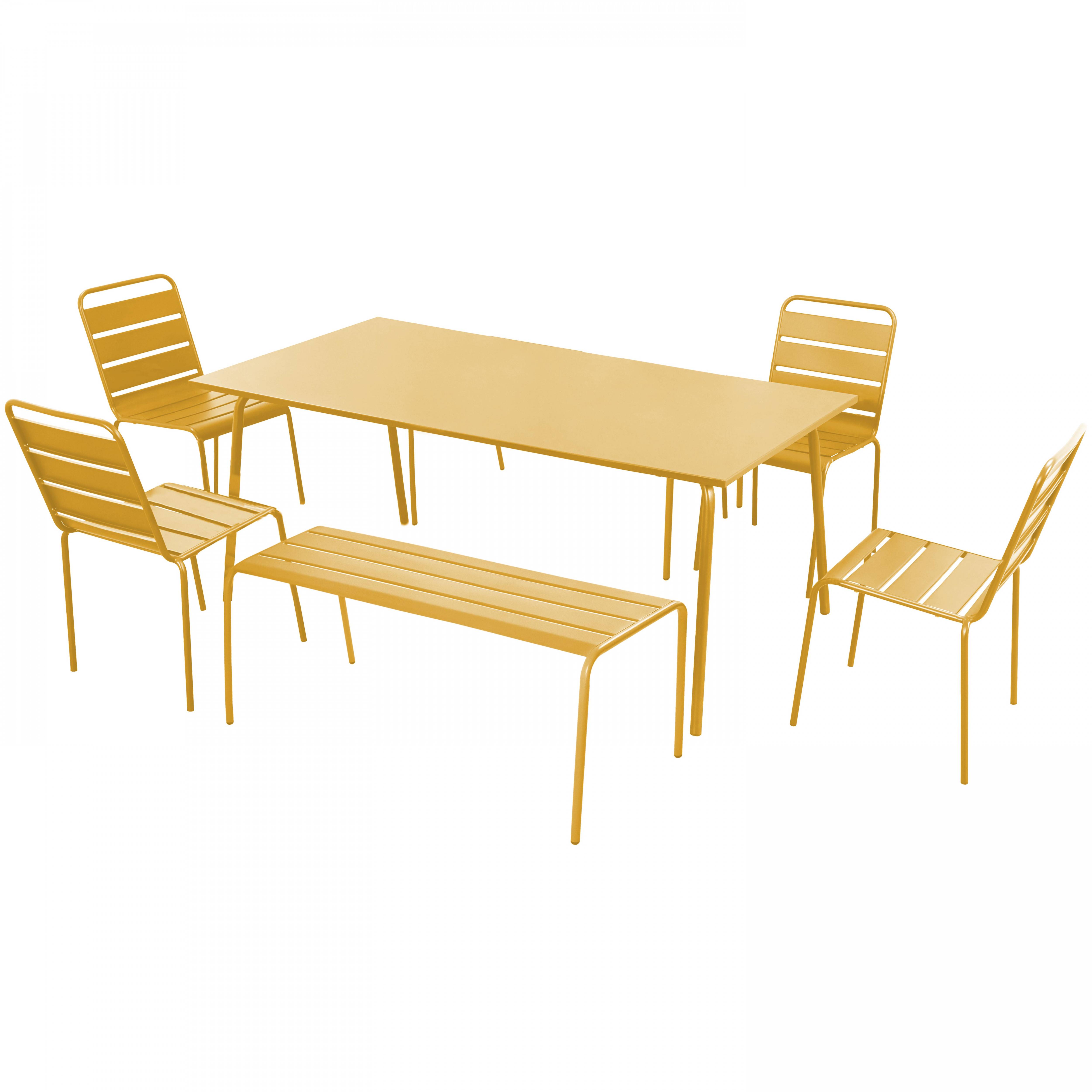 Oviala - Salon de jardin 2 bancs et 4 chaises en acier jaune Palavas - Oviala - Imagen 1