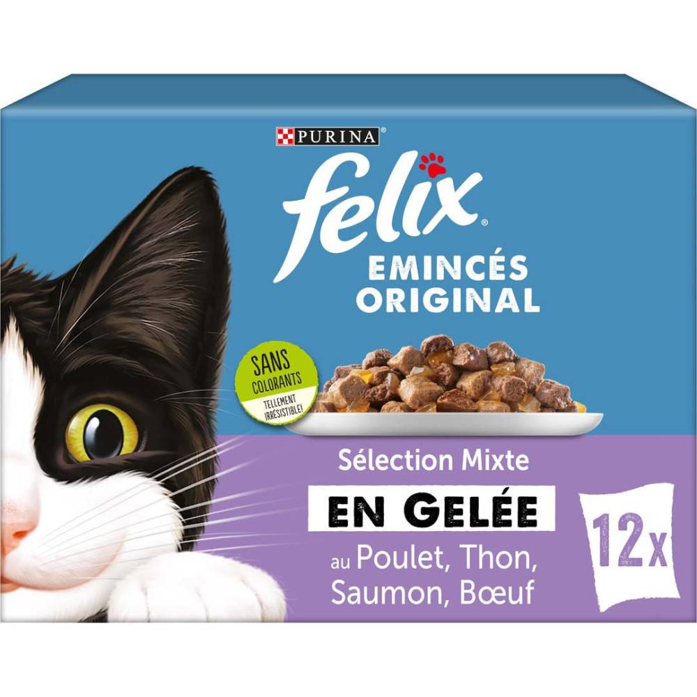 Purina One - Purina - 12 Sachets 85 g d'Émincés en Gelée pour chat - Sélection Mixte felix