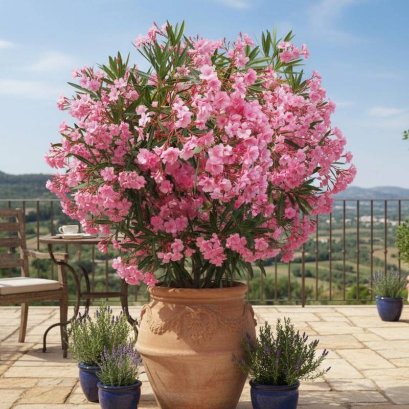 Laurier rose varié à fleurs Rose - feuillage Semi-Persistant - Pot de 2 litres - 50 cm-  hauteur à maturité De 1,50 m à 2,00 m - Image 5