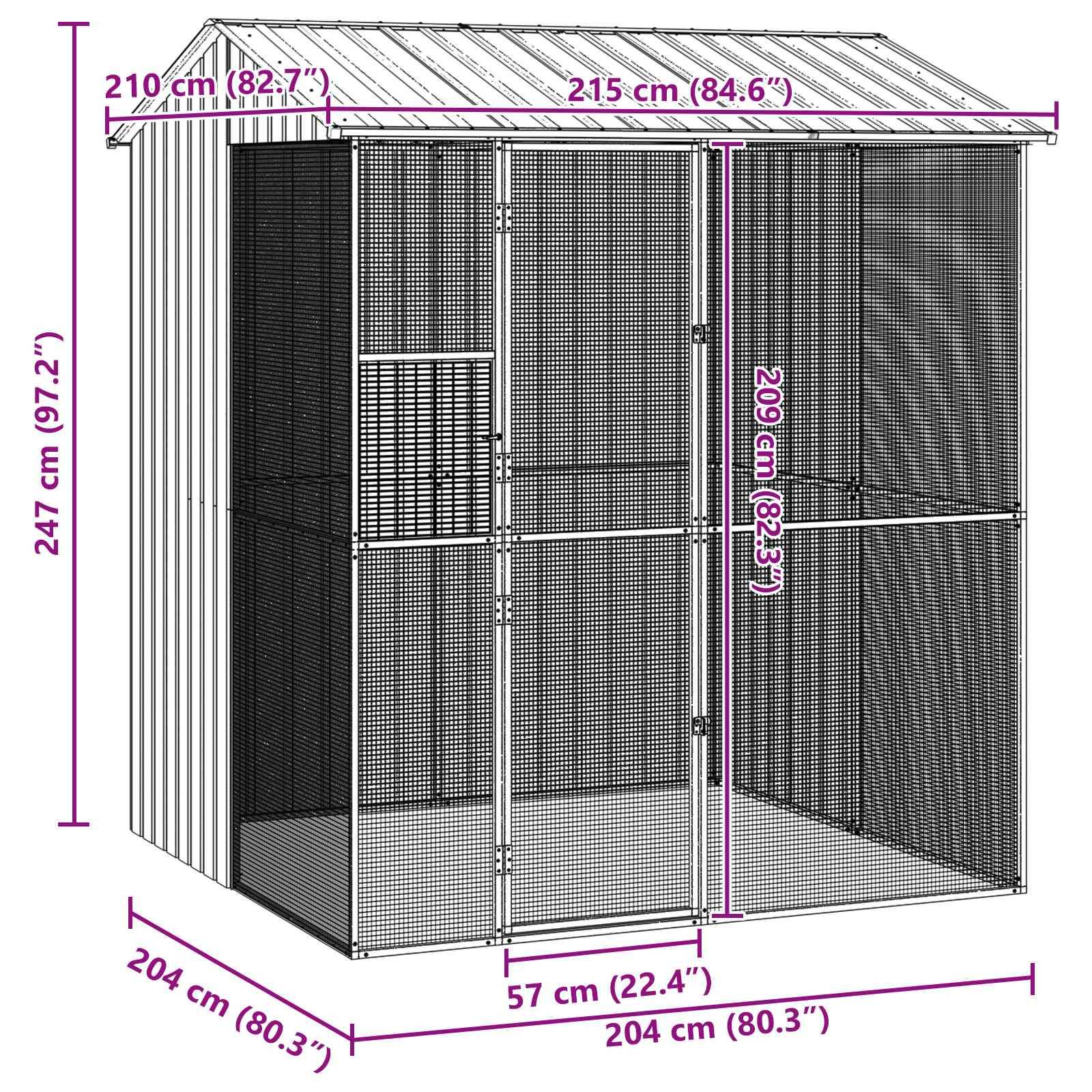 Cage Oiseaux Carrée Acier Galvanisé 215x210cm Anthracite - ComfortXL Outdoor Living - Image 7