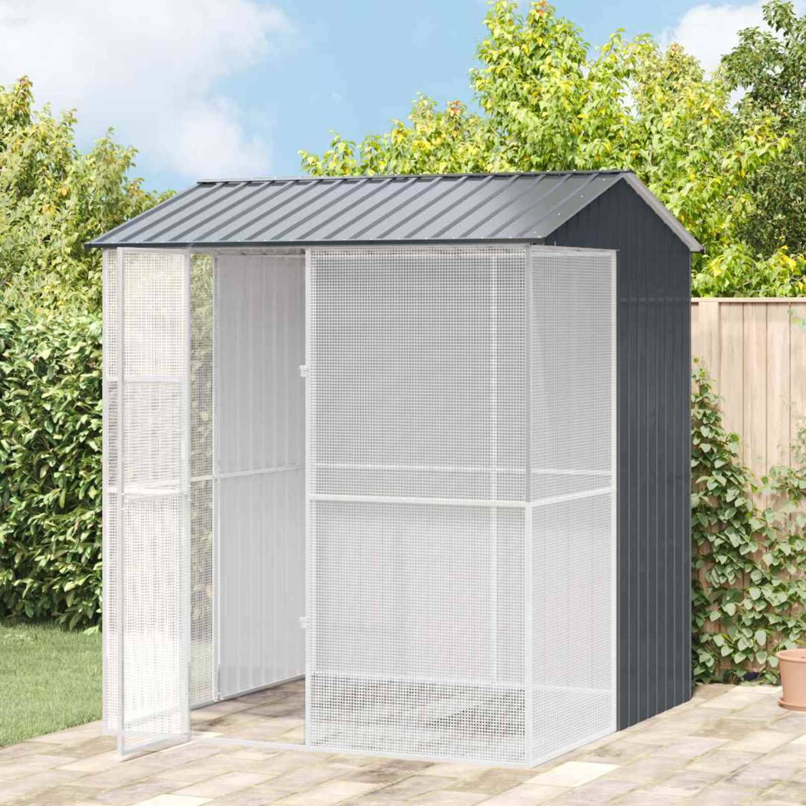 Cage Oiseaux Carrée Acier Galvanisé 215x210cm Anthracite - ComfortXL Outdoor Living - Image 1