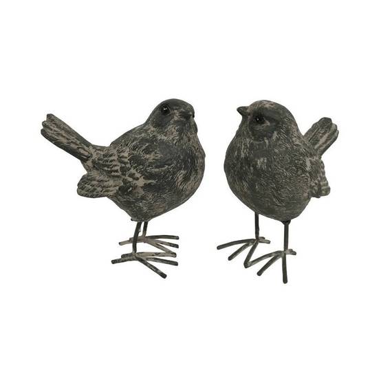 Set de 2 oiseaux en résine gris 8.5 x 8.5 x 5.5 cm Chemin de campagne - Imagen 1