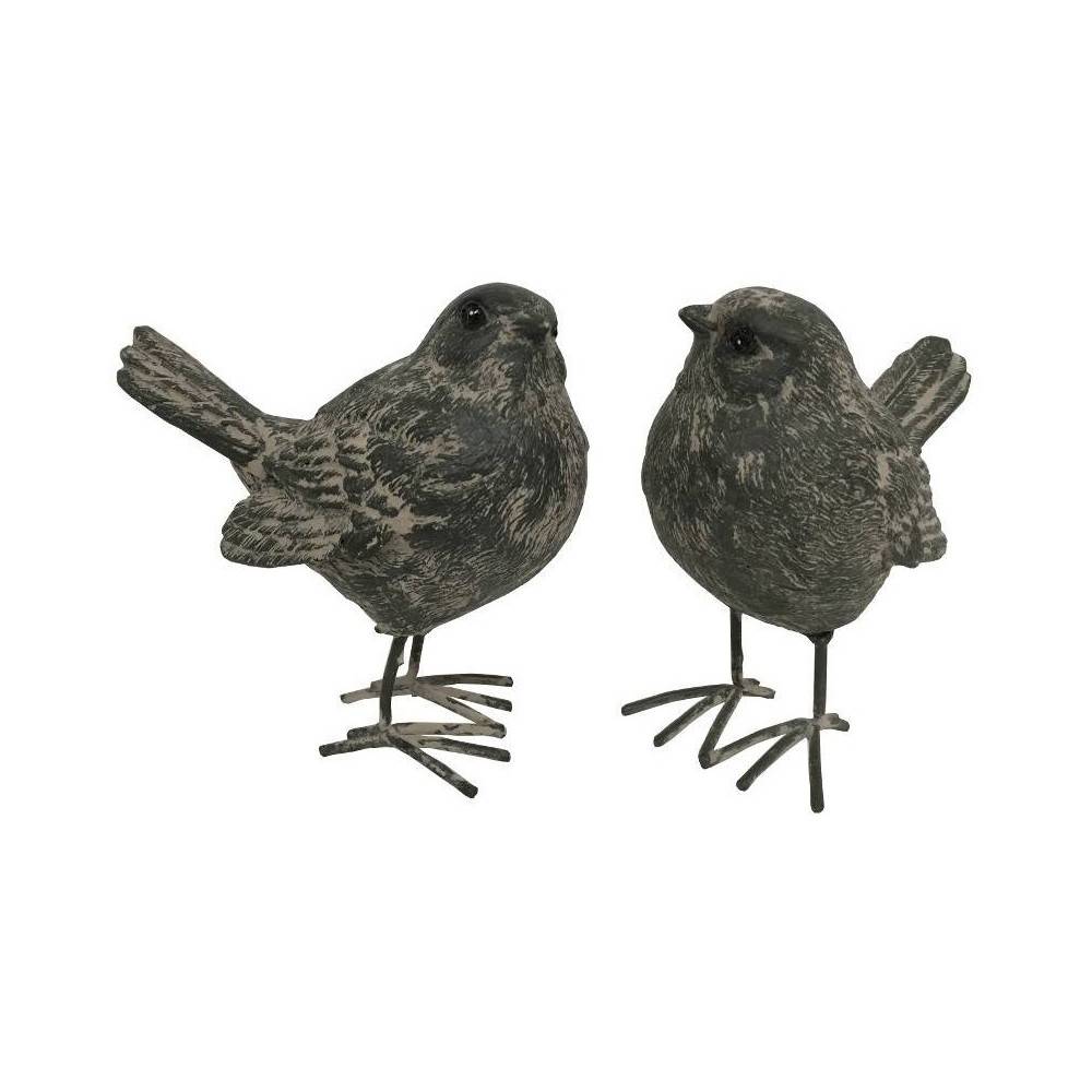 Set de 2 oiseaux en résine gris 8.5 x 8.5 x 5.5 cm Chemin de campagne - Imagen 1