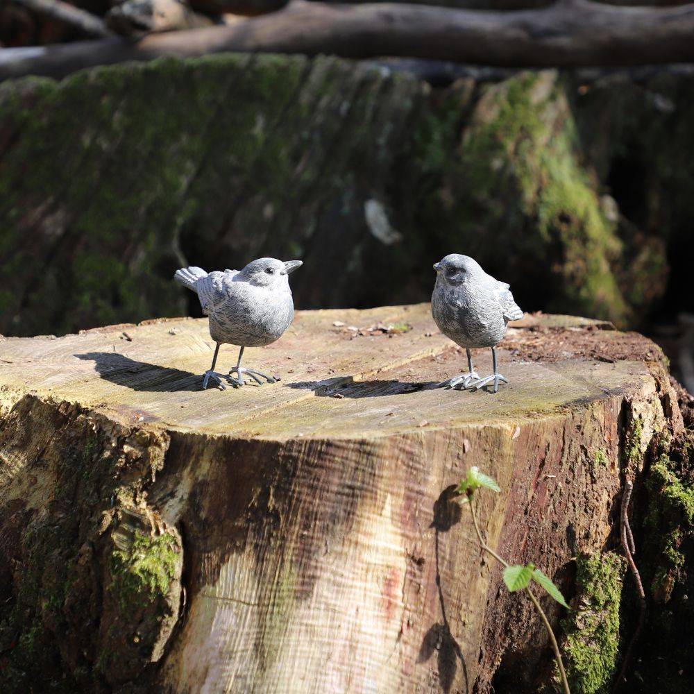 Set de 2 oiseaux en résine gris 8.5 x 8.5 x 5.5 cm Chemin de campagne - Imagen 5