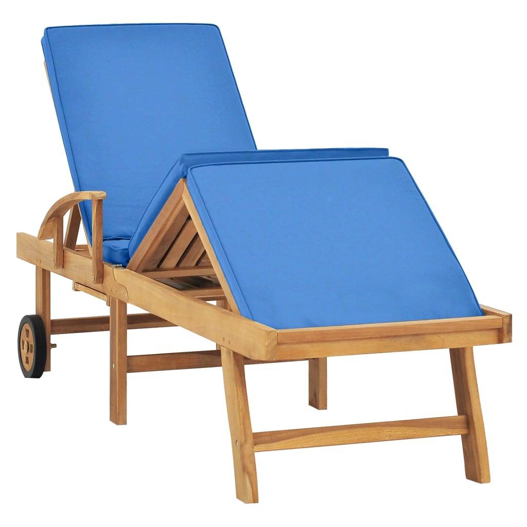 Vidaxl - Chaise longue avec coussin Bois de teck solide Bleu vidaXL 48025 - Imagen 2