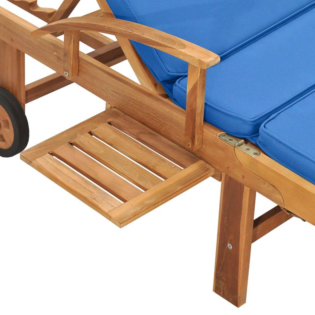 Vidaxl - Chaise longue avec coussin Bois de teck solide Bleu vidaXL 48025 - Imagen 4