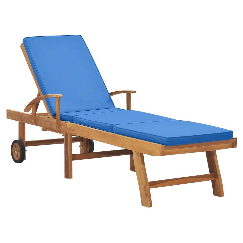 Vidaxl - Chaise longue avec coussin Bois de teck solide Bleu vidaXL 48025 - Imagen 1