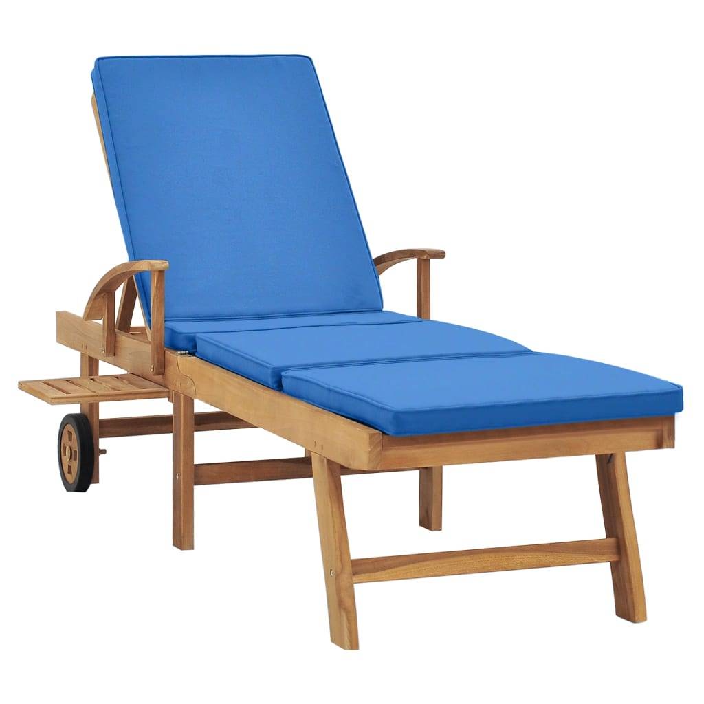 Vidaxl - Chaise longue avec coussin Bois de teck solide Bleu vidaXL 48025 - Imagen 8