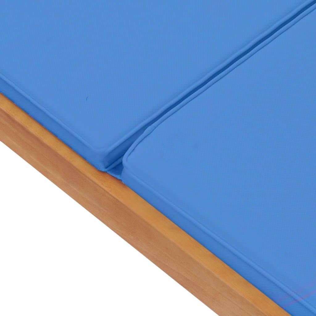 Vidaxl - Chaise longue avec coussin Bois de teck solide Bleu vidaXL 48025 - Imagen 5