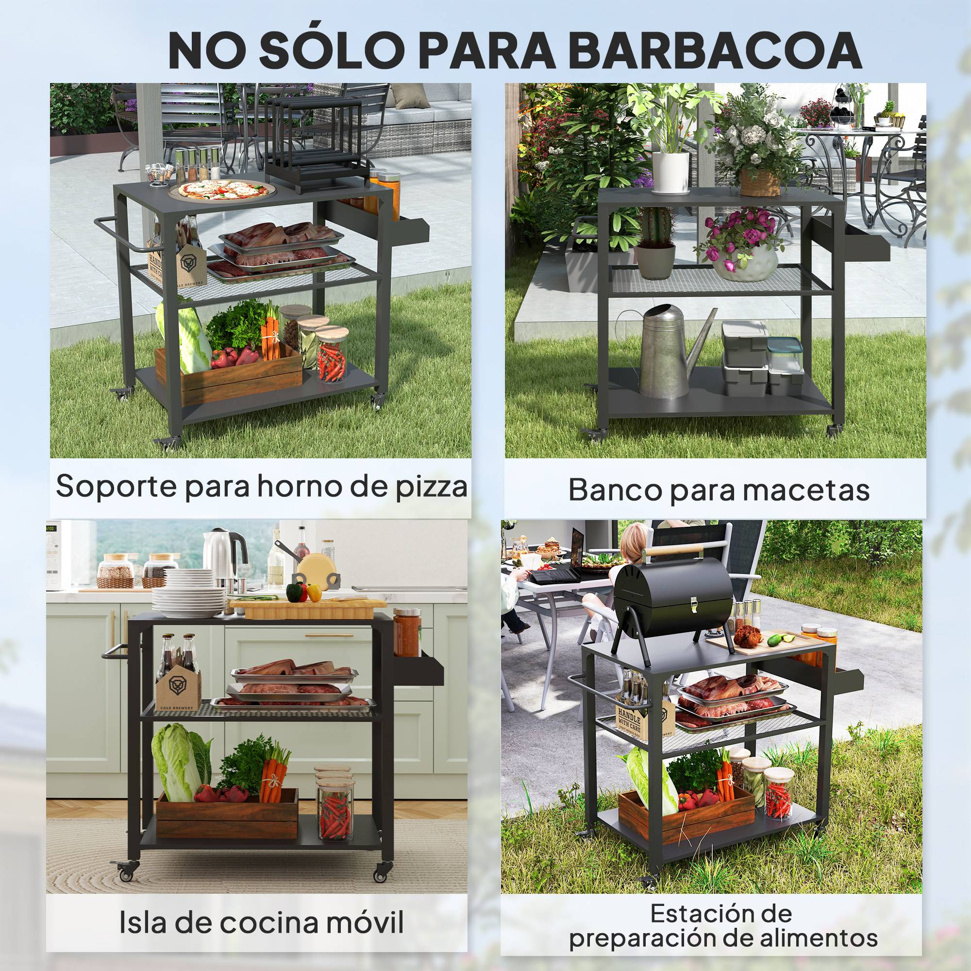 ComfortXL - Chariot barbecue acier noir 105 x 50 x 79 cm pour terrasse et cuisine extérieure - ComfortXL Outdoor Living - Image 9