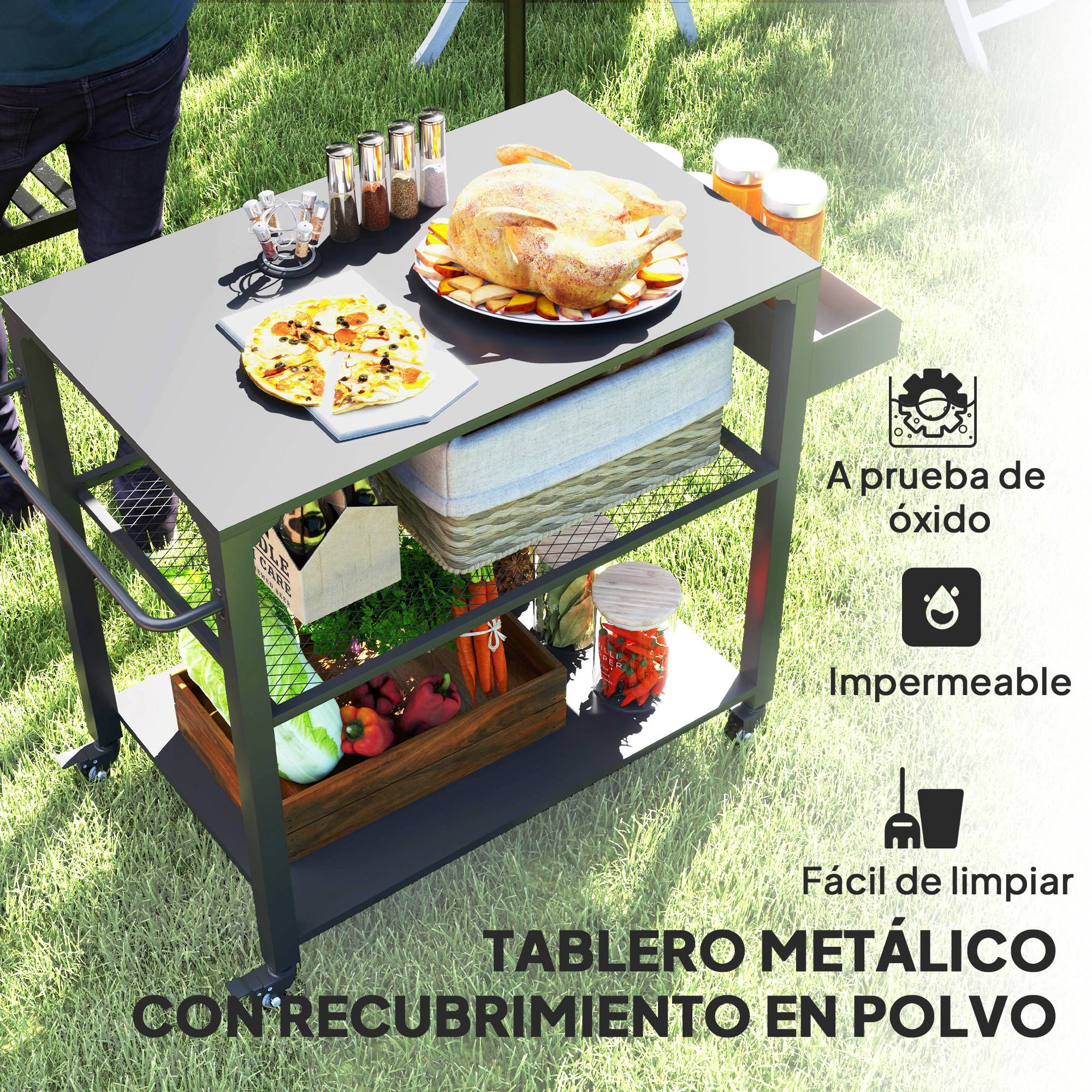 ComfortXL - Chariot barbecue acier noir 105 x 50 x 79 cm pour terrasse et cuisine extérieure - ComfortXL Outdoor Living - Image 6