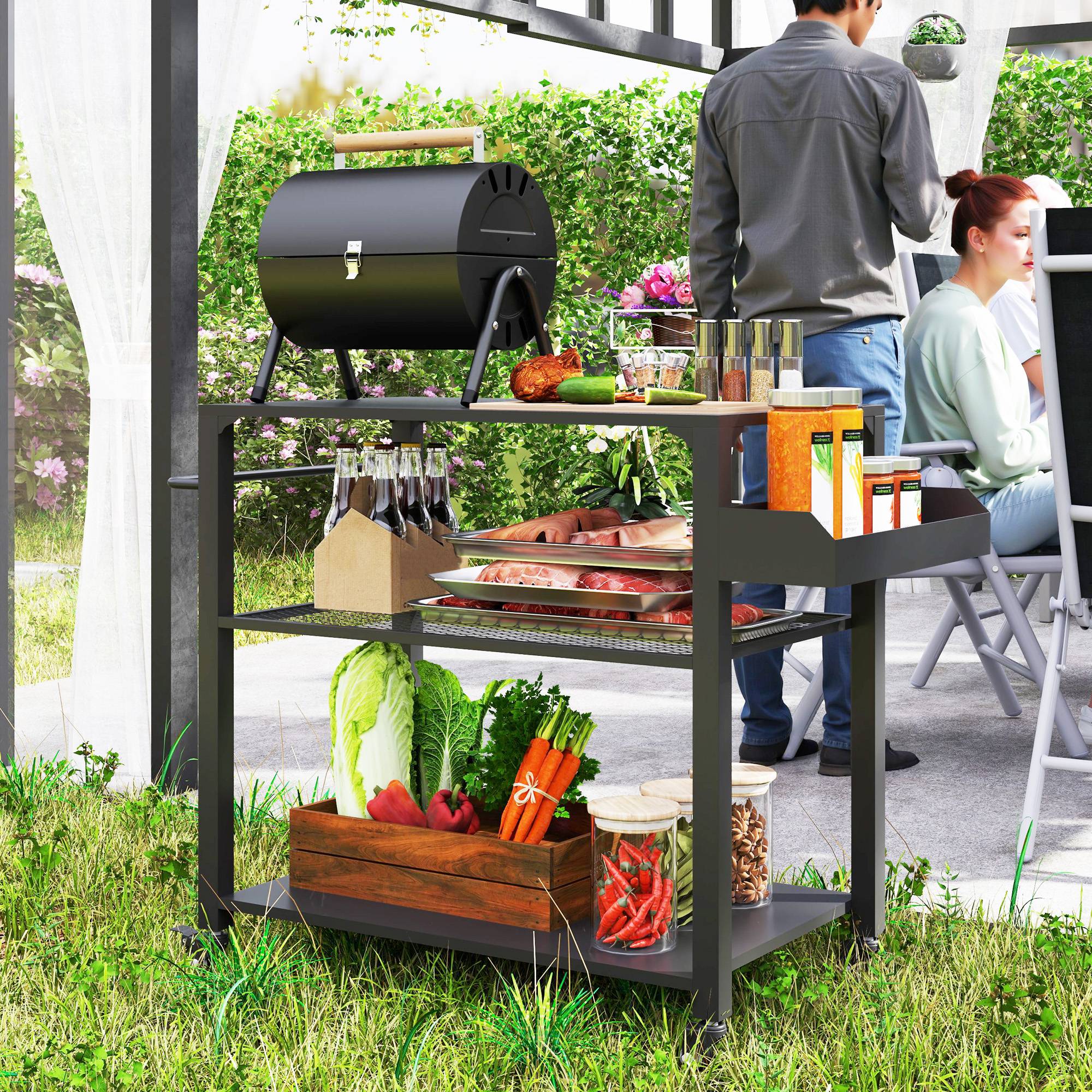ComfortXL - Chariot barbecue acier noir 105 x 50 x 79 cm pour terrasse et cuisine extérieure - ComfortXL Outdoor Living - Image 3