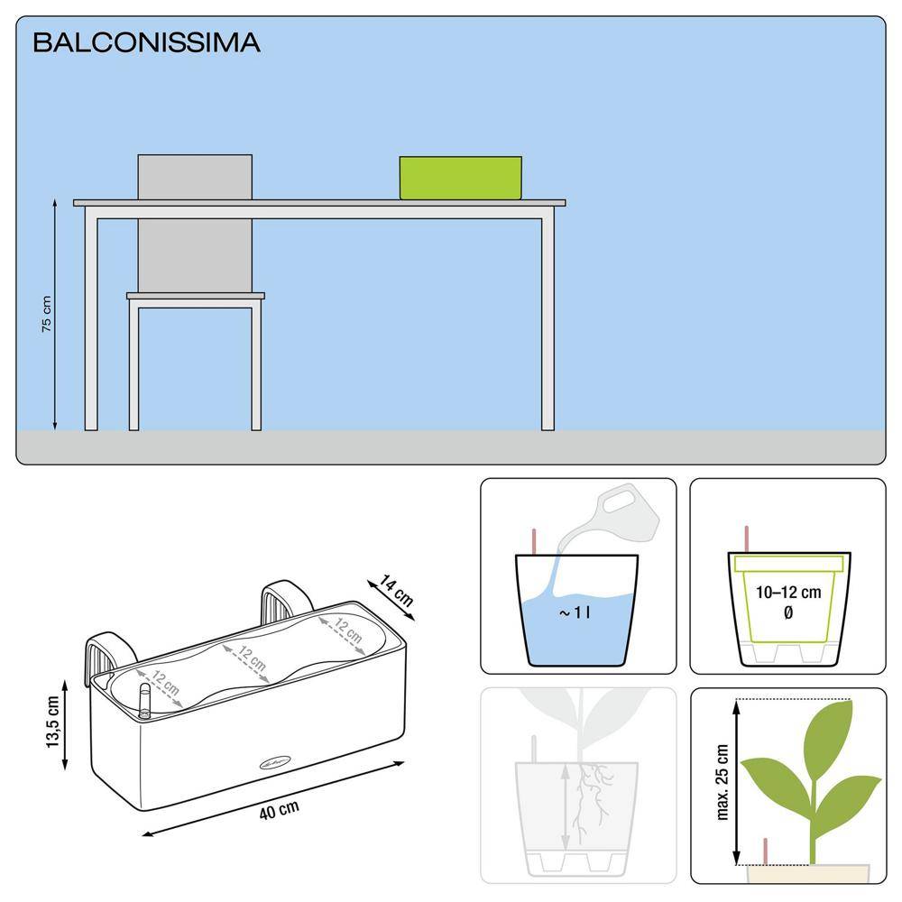 Lechuza - Pot Balconissima Color, gris ardoise alimentation par mèche 40 cm Lechuza - Image 3