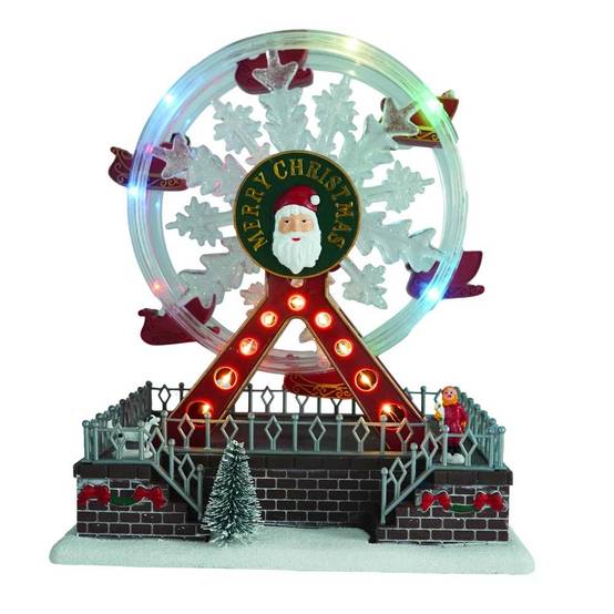 Village de Noël grande roue animé et lumineux à piles - Image 1