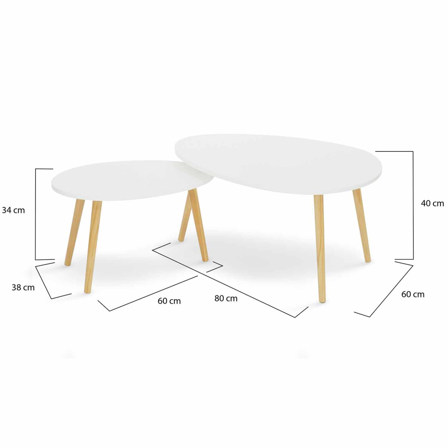 Lot de 2 tables basses gigognes GAIA laquées blanc scandinave - Image 4
