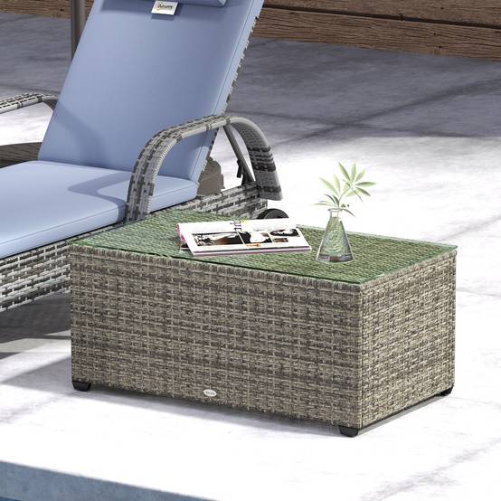 Table basse jardin résine tressée terrasse plateau verre 90x50x38cm gris foncé - ComfortXL Outdoor Living - Image 10