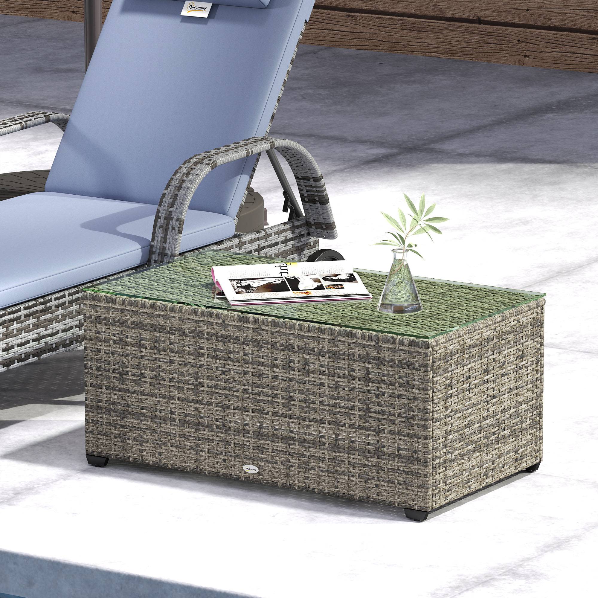 Table basse jardin résine tressée terrasse plateau verre 90x50x38cm gris foncé - ComfortXL Outdoor Living - Image 10